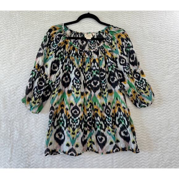 Vanessa Virginia Anthropologie Shirt Womens Small Black Green Button Down Silk - Picture 3 of 12